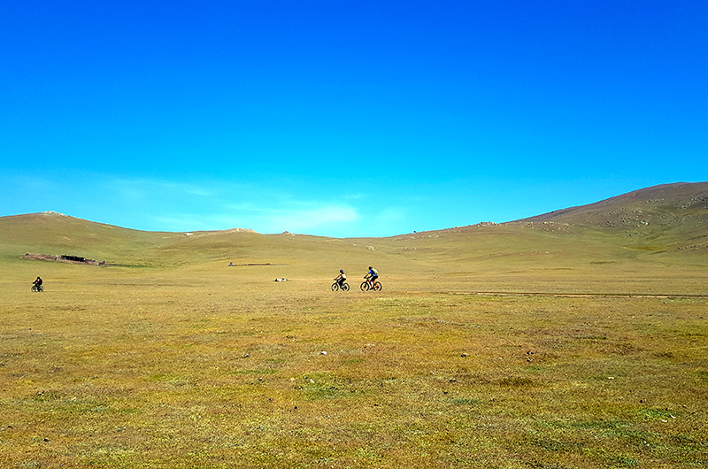 Cycling in Mongolian grassland